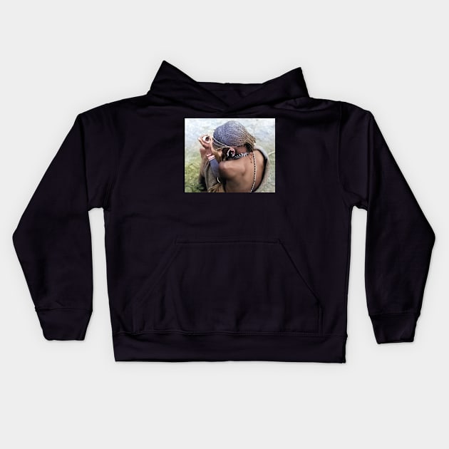 colorized vintage photo of maasai warrior Kids Hoodie by In Memory of Jerry Frank